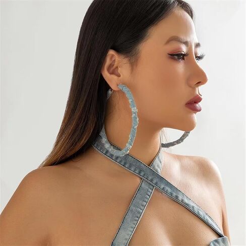 Dreuyet 2 Pairs Bohemia Denim Hoop Earrings for Women Simple Exaggerated Geometric Big Circle Round Star Heart Statement Earrings Chic Jewelry Gifts Wedding Bridal in Kuwait