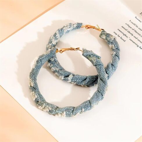 Dreuyet 2 Pairs Bohemia Denim Hoop Earrings for Women Simple Exaggerated Geometric Big Circle Round Star Heart Statement Earrings Chic Jewelry Gifts Wedding Bridal in Kuwait