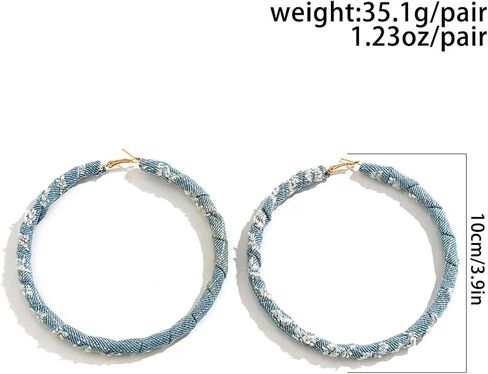 Dreuyet 2 Pairs Bohemia Denim Hoop Earrings for Women Simple Exaggerated Geometric Big Circle Round Star Heart Statement Earrings Chic Jewelry Gifts Wedding Bridal in Kuwait