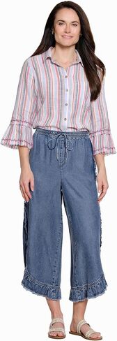 Wide Leg Pull On Pant with Ruffle Trim and Tie Waist in Saudi Arabia