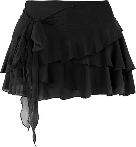 SOFIA'S CHOICE Women Mesh Ruffle Mini Skirt Summer Flowy Tiered Layered Pleated Skirts with Built in Shorts in Saudi Arabia