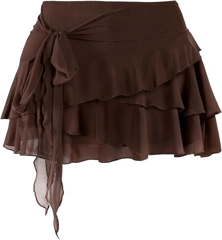SOFIA'S CHOICE Women Mesh Ruffle Mini Skirt Summer Flowy Tiered Layered Pleated Skirts with Built in Shorts in Saudi Arabia