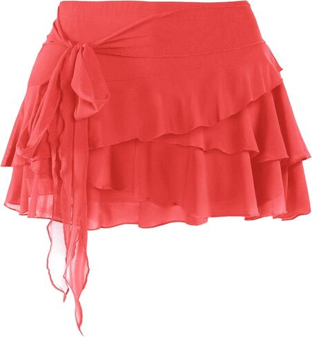 SOFIA'S CHOICE Women Mesh Ruffle Mini Skirt Summer Flowy Tiered Layered Pleated Skirts with Built in Shorts in Saudi Arabia