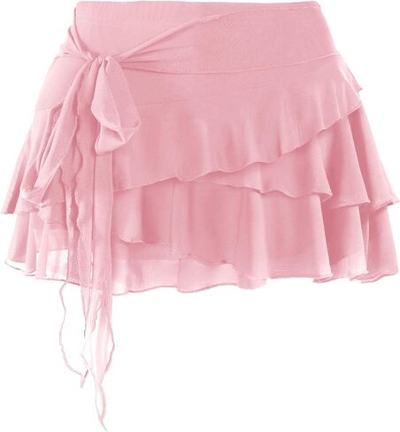 SOFIA'S CHOICE Women Mesh Ruffle Mini Skirt Summer Flowy Tiered Layered Pleated Skirts with Built in Shorts in Saudi Arabia