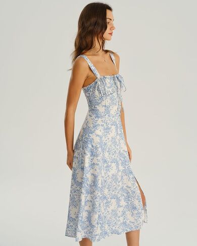 Women Summer Dresses Vintage Square Neck Adjustable Bust Floral Dress Sleeveless Flexible A-Line Dress in Saudi Arabia