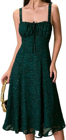 Women Summer Dresses Vintage Square Neck Adjustable Bust Floral Dress Sleeveless Flexible A-Line Dress in Saudi Arabia
