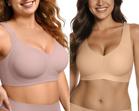 OEAK Womens Wireless Jelly Bra Plus Size Dusty Pink & Comfortable Bras Pull On Bras Sand XL in Saudi Arabia