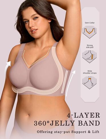 OEAK Womens Wireless Jelly Bra Plus Size Dusty Pink & Comfortable Bras Pull On Bras Sand XL in Saudi Arabia