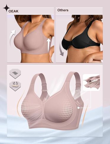 OEAK Womens Wireless Jelly Bra Plus Size Dusty Pink & Comfortable Bras Pull On Bras Sand XL in Saudi Arabia