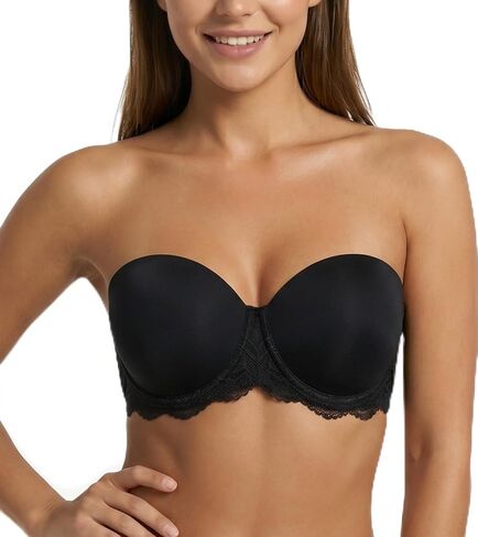 Lemorosy Women's Plus Size Full Coverage Underwire Red Carpet Multiway Contour Smoothing Lace Strapless Bra in Saudi Arabia