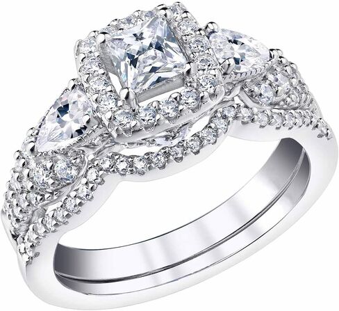 SHELOVES Moissanite Princess Pear Cut D color VVS1 clarity White Gold Engagement Ring Wedding Ring Set for Women Size 6 in Saudi Arabia