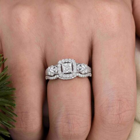 SHELOVES Moissanite Princess Pear Cut D color VVS1 clarity White Gold Engagement Ring Wedding Ring Set for Women Size 6 in Saudi Arabia