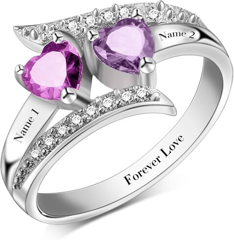 Personalized 2 Birthstones Rings for Women Custom Promise Ring for Her Engraved Couple Ring Custom Mother Ring for Mom Wife Christmas in Saudi Arabia