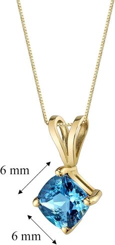 PEORA 14K Yellow Gold Swiss Blue Topaz Pendant, Genuine Gemstone Classic Solitaire, Cushion Cut, 6mm, 1 Carat total, Blue Gemstone Necklace, December Birthstone Gold Necklace, w/Jewelry Box in Kuwait