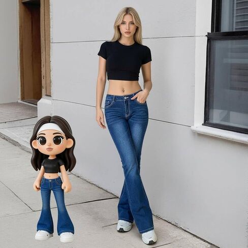 Womens Low Rise Flare Jeans Slim Fit Wide Leg Bootcut Denim Pants Casual Daily Wear in Kuwait