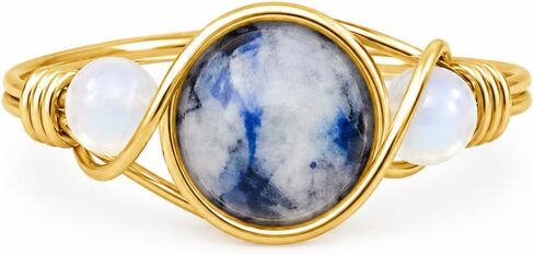 Sodalite Opalite Ring for Women – Handmade Wire Wrapped Crystal Ring – Custom Gemstone Ring in Gold Silver or Copper – Dainty Boho Jewelry in Kuwait