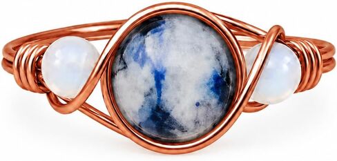 Sodalite Opalite Ring for Women – Handmade Wire Wrapped Crystal Ring – Custom Gemstone Ring in Gold Silver or Copper – Dainty Boho Jewelry in Kuwait