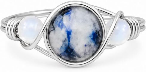 Sodalite Opalite Ring for Women – Handmade Wire Wrapped Crystal Ring – Custom Gemstone Ring in Gold Silver or Copper – Dainty Boho Jewelry in Kuwait