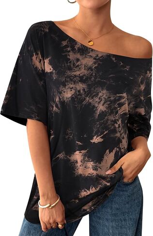 Remidoo Women's Oversized T Shirt Off The Shoulder Tops Short Sleeve Shirts Graphic Tees in Kuwait