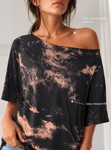 Remidoo Women's Oversized T Shirt Off The Shoulder Tops Short Sleeve Shirts Graphic Tees in Kuwait