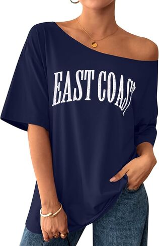 Remidoo Women's Oversized T Shirt Off The Shoulder Tops Short Sleeve Shirts Graphic Tees in Kuwait