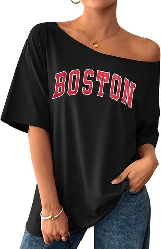 Remidoo Women's Oversized T Shirt Off The Shoulder Tops Short Sleeve Shirts Graphic Tees in Kuwait