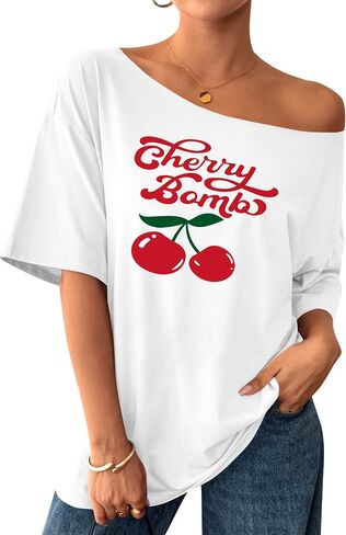 Remidoo Women's Oversized T Shirt Off The Shoulder Tops Short Sleeve Shirts Graphic Tees in Kuwait