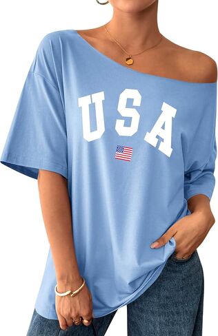 Remidoo Women's Oversized T Shirt Off The Shoulder Tops Short Sleeve Shirts Graphic Tees in Kuwait