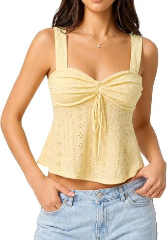 ELLEVEN Babydoll Tank Tops for Women, Sleeveless Flowy Ruffle Tie Front Casual Trendy Cute Y2k Summer Going Out Tops in Saudi Arabia