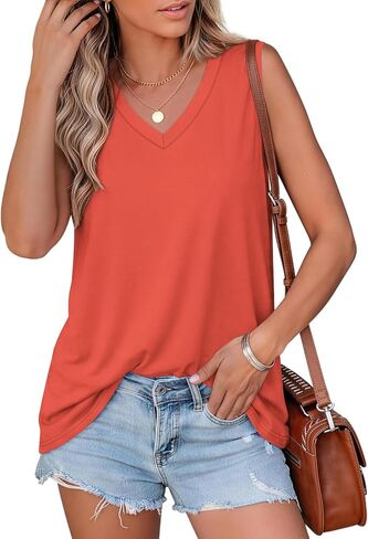 Elesomo Women V Neck Tank Tops Summer Sleeveless Cotton Casual Shirts in Kuwait