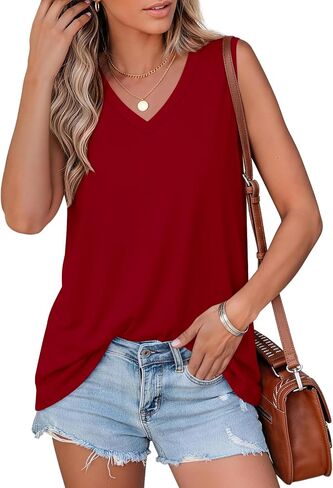 Elesomo Women V Neck Tank Tops Summer Sleeveless Cotton Casual Shirts in Kuwait