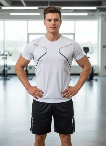 2 Piece Men's Quick Dry Sport Tracksuit,Breathable Ice Silk T-Shirt and Shorts Set,Casual Fitness Running Clothes ﻿ in Kuwait