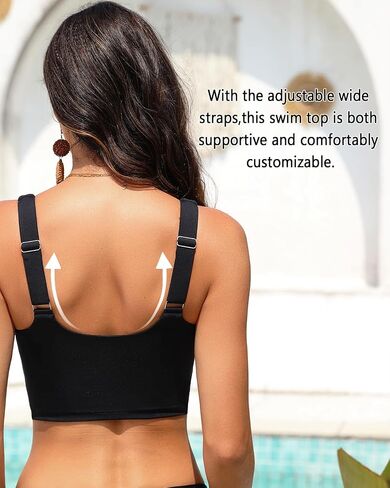 Women Sports Bra Swimsuit Top - Crop Bikini Top Only Modest Bathing Suit 2025 Square Neck Swimwear Black S in Kuwait