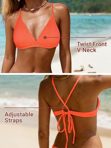 Womens Bikini Set, Two Piece Swimsuit, Textured Triangle Bikini Top with Adjustable Straps, Bathing Suits Push Up Swimwear in Kuwait