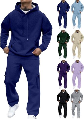 Mens Sweatsuits 2 Piece Set Cargo Sweatpants Matching Zip Up Hoodie Sets Work Out Casual Athletic Tracksuits Jogging Suit in Kuwait