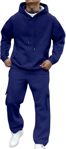 Mens Sweatsuits 2 Piece Set Cargo Sweatpants Matching Zip Up Hoodie Sets Work Out Casual Athletic Tracksuits Jogging Suit in Kuwait