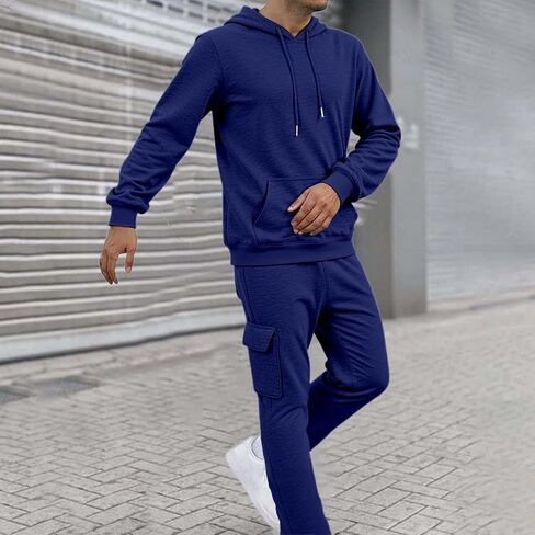 Mens Sweatsuits 2 Piece Set Cargo Sweatpants Matching Zip Up Hoodie Sets Work Out Casual Athletic Tracksuits Jogging Suit in Kuwait