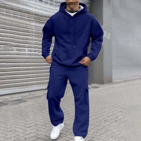 Mens Sweatsuits 2 Piece Set Cargo Sweatpants Matching Zip Up Hoodie Sets Work Out Casual Athletic Tracksuits Jogging Suit in Kuwait
