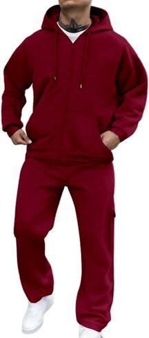 Mens Sweatsuits 2 Piece Set Cargo Sweatpants Matching Zip Up Hoodie Sets Work Out Casual Athletic Tracksuits Jogging Suit in Kuwait