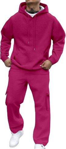 Mens Sweatsuits 2 Piece Set Cargo Sweatpants Matching Zip Up Hoodie Sets Work Out Casual Athletic Tracksuits Jogging Suit in Kuwait