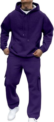 Mens Sweatsuits 2 Piece Set Cargo Sweatpants Matching Zip Up Hoodie Sets Work Out Casual Athletic Tracksuits Jogging Suit in Kuwait