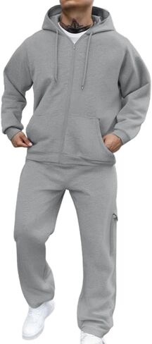 Mens Sweatsuits 2 Piece Set Cargo Sweatpants Matching Zip Up Hoodie Sets Work Out Casual Athletic Tracksuits Jogging Suit in Kuwait