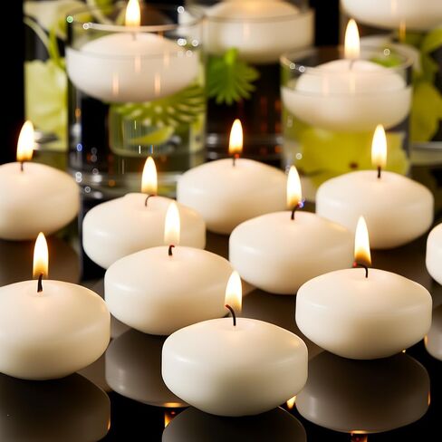 Crenovo Floating Candles Dripless, 10-Hour Clean Burn, 3 Inch Unscented Candles for Wedding, Party, Centerpieces, 24 Pack Ivory Water Candles Romantic Decoration for Valentine's Day in Saudi Arabia