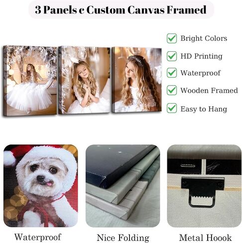 ZHIYYHAO Customized Poster Upload Your Image Custom Family Baby Portrait Pet Wedding Landcape Pictures Customized Canvas Prints Wall Art Framed for Bedroom Livingroom Office Home Decor ( Framed, 6.00L''X8.00W" X 3Pcs ) in Kuwait