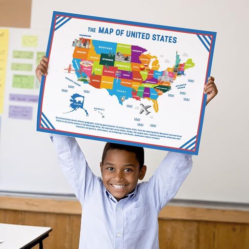 America 250 History Poster Set – 15 U.S. Educational Prints for Kids & Families | 250th Anniversary Patriotic Wall Decor | U.S. Timeline, Constitution, Pledge, Map & 50 State Flags | 12x16 Unframed in Saudi Arabia