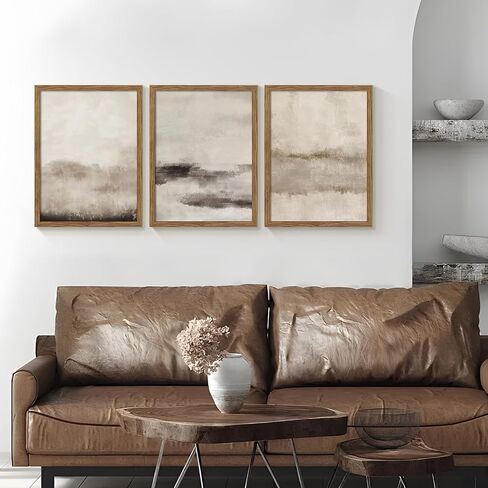 3 Piece Large Abstract Framed Wall Art, Neutral Beige Modern Art Wall Decor, Contemporary Minimalist Canvas Prints, Watercolor Paintings for Living Room Bedroom Dining Room Office 12x16 Inch in Saudi Arabia