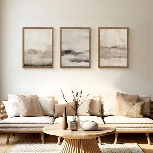 3 Piece Large Abstract Framed Wall Art, Neutral Beige Modern Art Wall Decor, Contemporary Minimalist Canvas Prints, Watercolor Paintings for Living Room Bedroom Dining Room Office 12x16 Inch in Saudi Arabia
