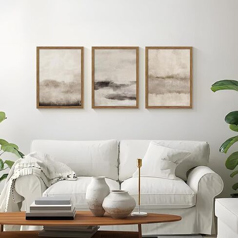 3 Piece Large Abstract Framed Wall Art, Neutral Beige Modern Art Wall Decor, Contemporary Minimalist Canvas Prints, Watercolor Paintings for Living Room Bedroom Dining Room Office 12x16 Inch in Saudi Arabia