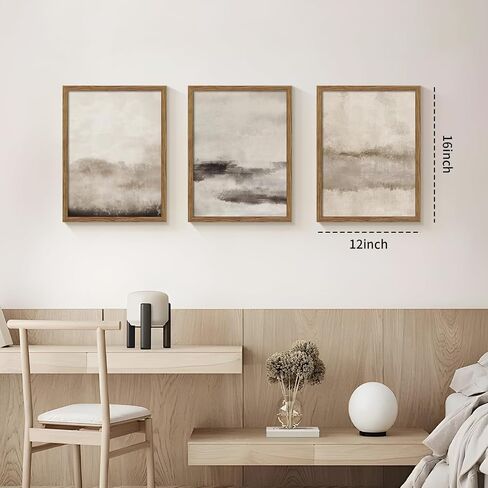 3 Piece Large Abstract Framed Wall Art, Neutral Beige Modern Art Wall Decor, Contemporary Minimalist Canvas Prints, Watercolor Paintings for Living Room Bedroom Dining Room Office 12x16 Inch in Saudi Arabia