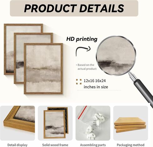 3 Piece Large Abstract Framed Wall Art, Neutral Beige Modern Art Wall Decor, Contemporary Minimalist Canvas Prints, Watercolor Paintings for Living Room Bedroom Dining Room Office 12x16 Inch in Saudi Arabia